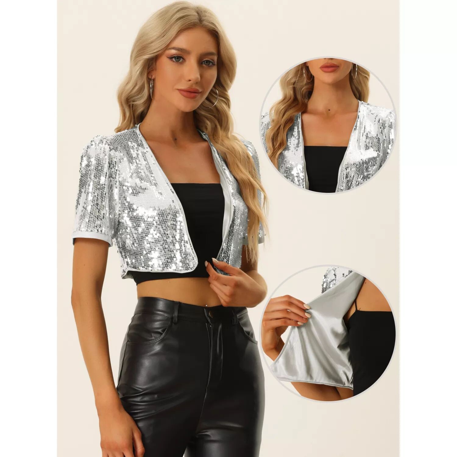 Женские укороченные куртки с блестками и пайетками, с короткими рукавами и открытым передом ALLEGRA K, серебряный, Серый, Женские укороченные куртки с блестками и пайетками, с короткими рукавами и открытым передом ALLEGRA K, серебряный
Женские укороченные куртки с блестками и пайетками, с короткими рукавами и открытым передом ALLEGRA K, серебряный, Серый, Женские укороченные куртки с блестками и пайетками, с короткими рукавами и открытым передом ALLEGRA K, серебряный