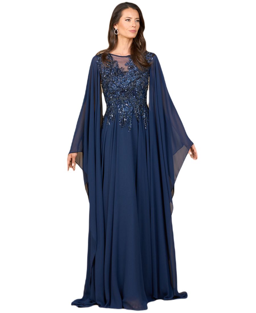 Длинное шифоновое платье А-силуэта с рукавами-накидкой Lara, Navy
Длинное шифоновое платье А-силуэта с рукавами-накидкой Lara, Navy