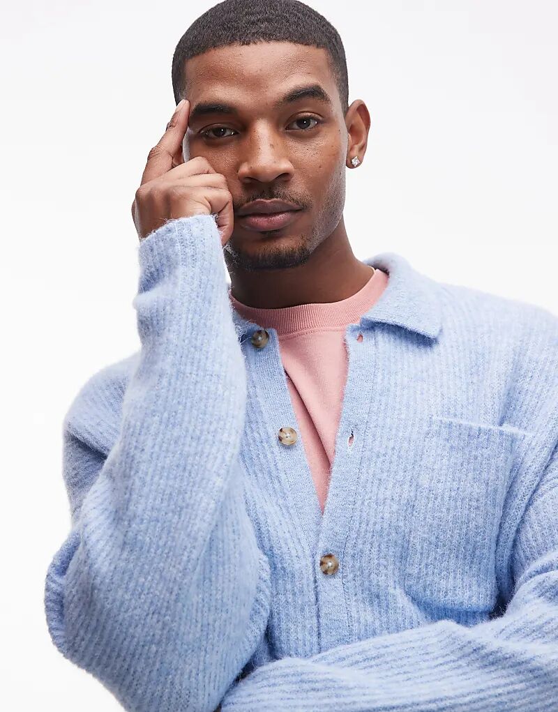 Кардиган свободного кроя с воротником-стойкой, светло-голубого цвета Topman
Кардиган свободного кроя с воротником-стойкой, светло-голубого цвета Topman