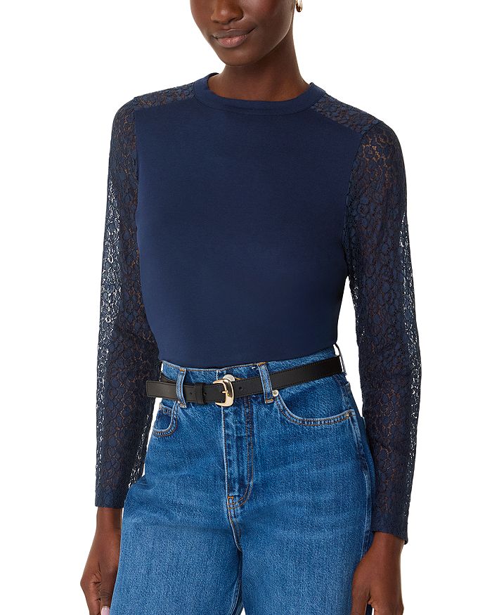 Топ с кружевными рукавами Whistles, синий
Топ с кружевными рукавами Whistles, синий