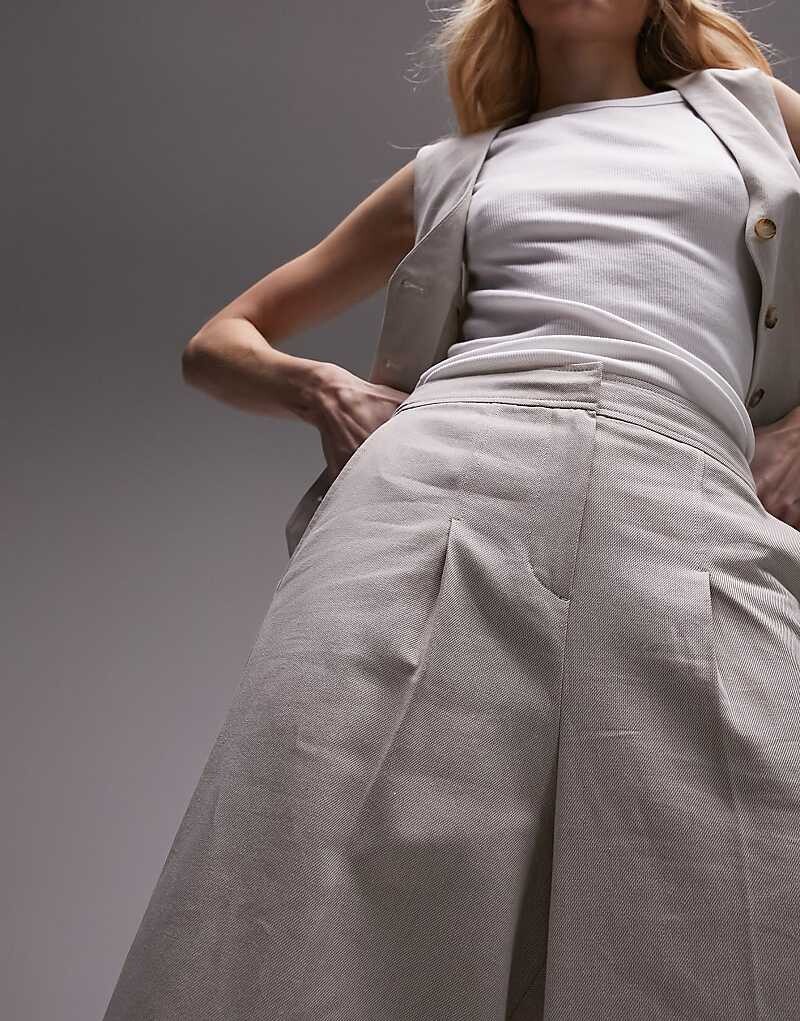 Бежевые широкие брюки со швами Topshop 
Бежевые широкие брюки со швами Topshop