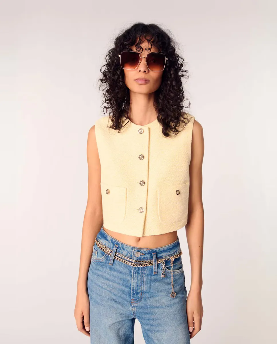Женский твидовый жилет с застежкой на пуговицы Maje, желтый
Женский твидовый жилет с застежкой на пуговицы Maje, желтый