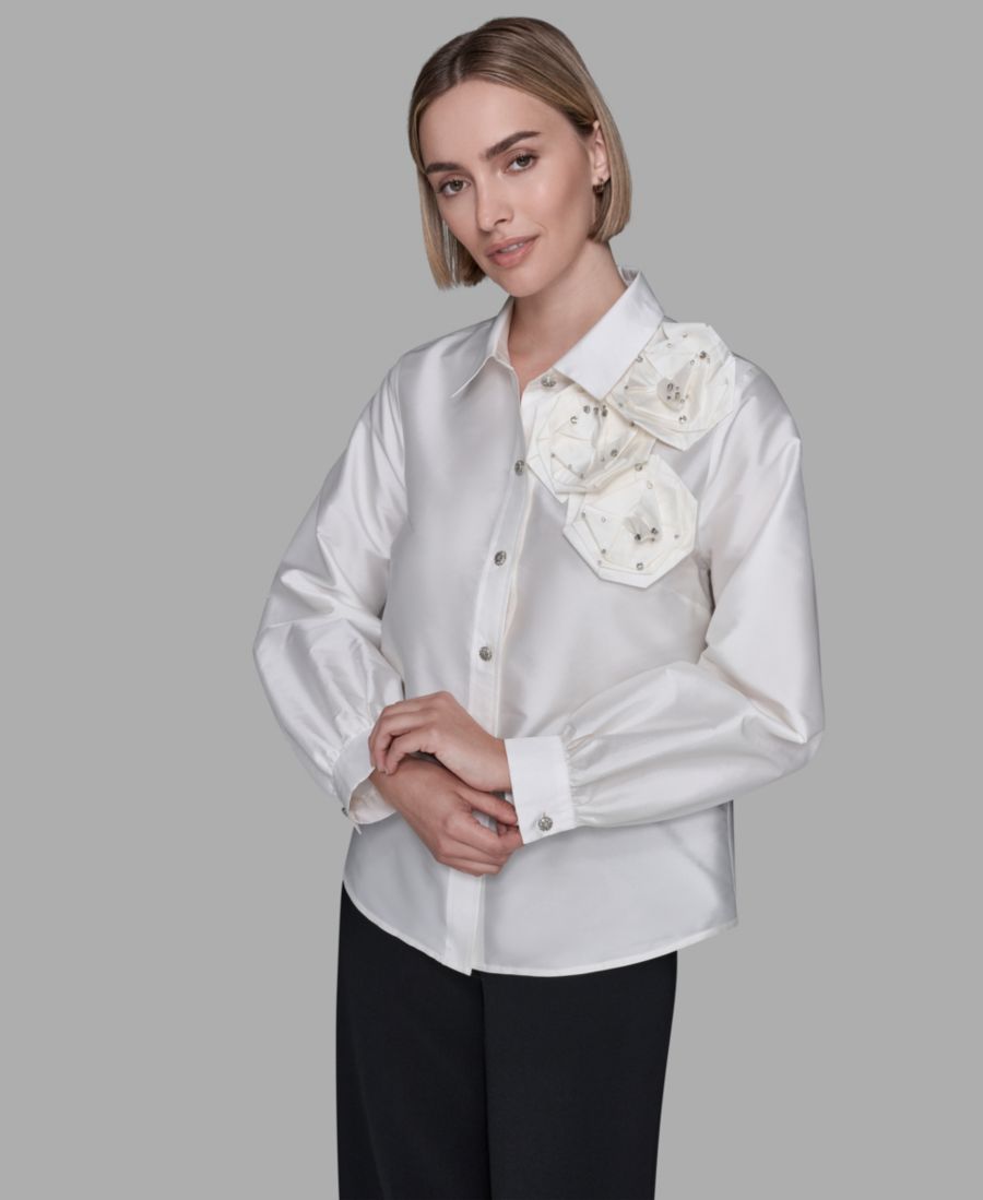 Женский топ с воротником и аппликацией в виде роз KARL LAGERFELD PARIS, Soft White
Женский топ с воротником и аппликацией в виде роз KARL LAGERFELD PARIS, Soft White