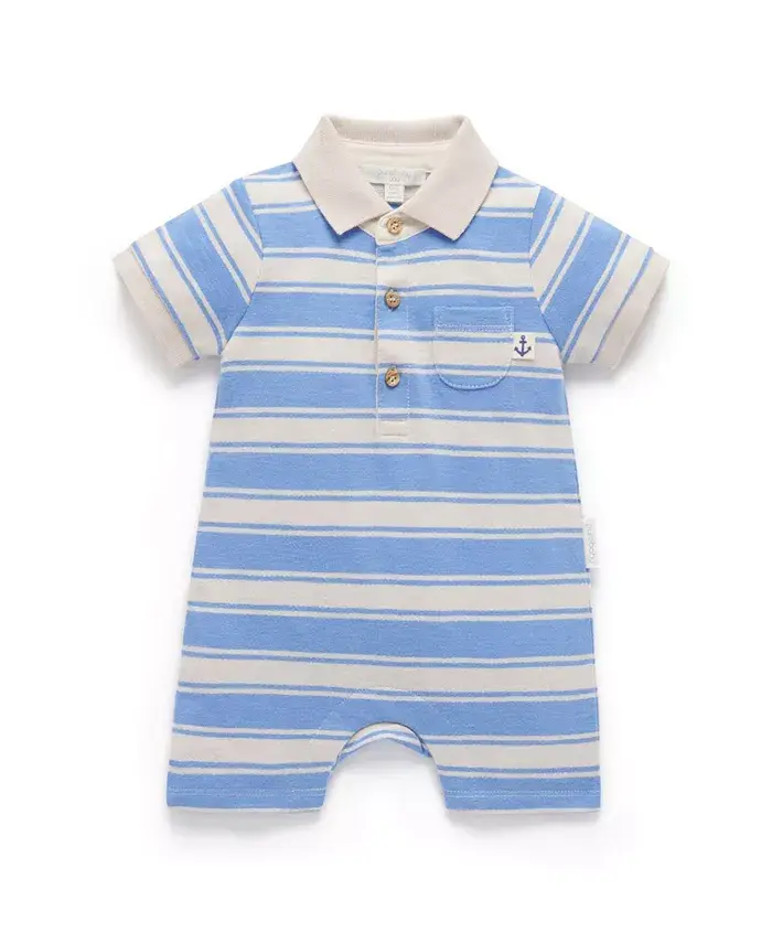 Детский полосатый комбинезон-поло для мальчиков Purebaby, синий
Детский полосатый комбинезон-поло для мальчиков Purebaby, синий