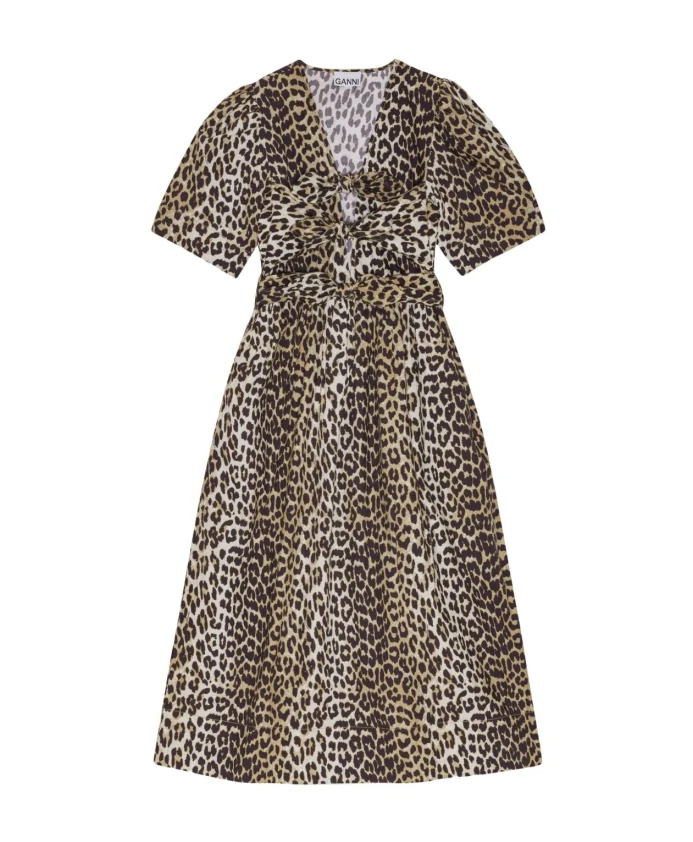 Платье с леопардовым принтом и завязками, миди. Ganni, коричневый
Платье с леопардовым принтом и завязками, миди. Ganni, коричневый