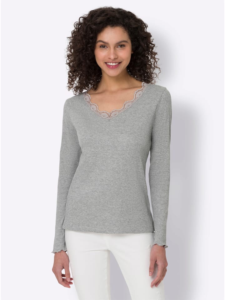 Рубашка с V-образным вырезом из светло-серого меланжа Heine
Рубашка с V-образным вырезом из светло-серого меланжа Heine