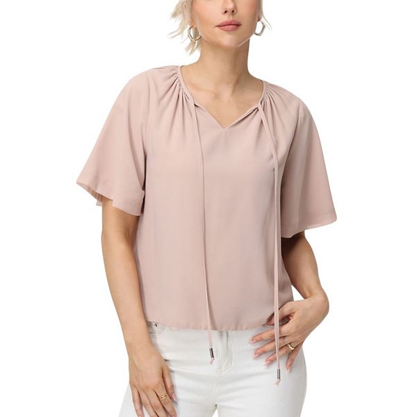 Женская блузка с коротким рукавом, v-образным вырезом, сборками на плечах и длинным шейным галстуком Anna-Kaci, Beige
Женская блузка с коротким рукавом, v-образным вырезом, сборками на плечах и длинным шейным галстуком Anna-Kaci, Beige