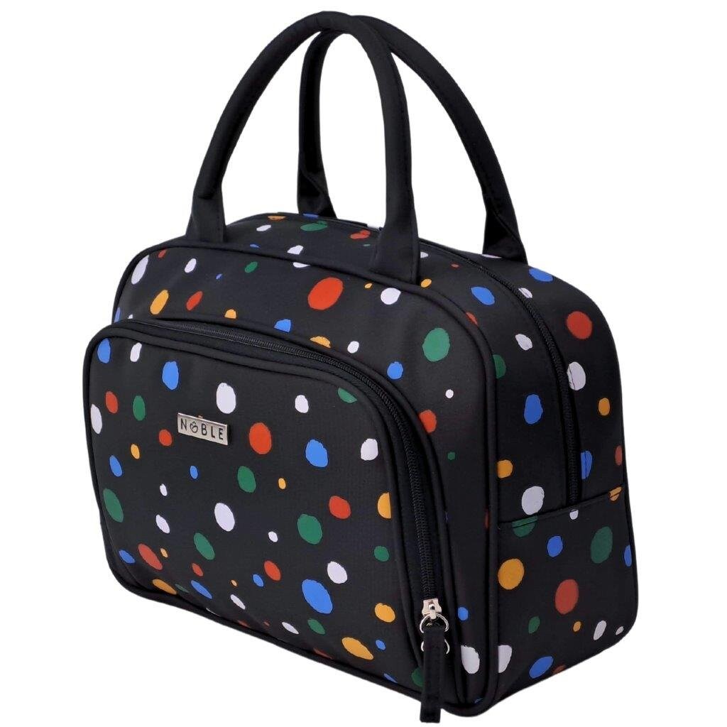 NOBLE Женская косметичка дорожная, черная, большой футляр для косметики в горошек, цвет черный с цветным
NOBLE Женская косметичка дорожная, черная, большой футляр для косметики в горошек, цвет черный с цветным