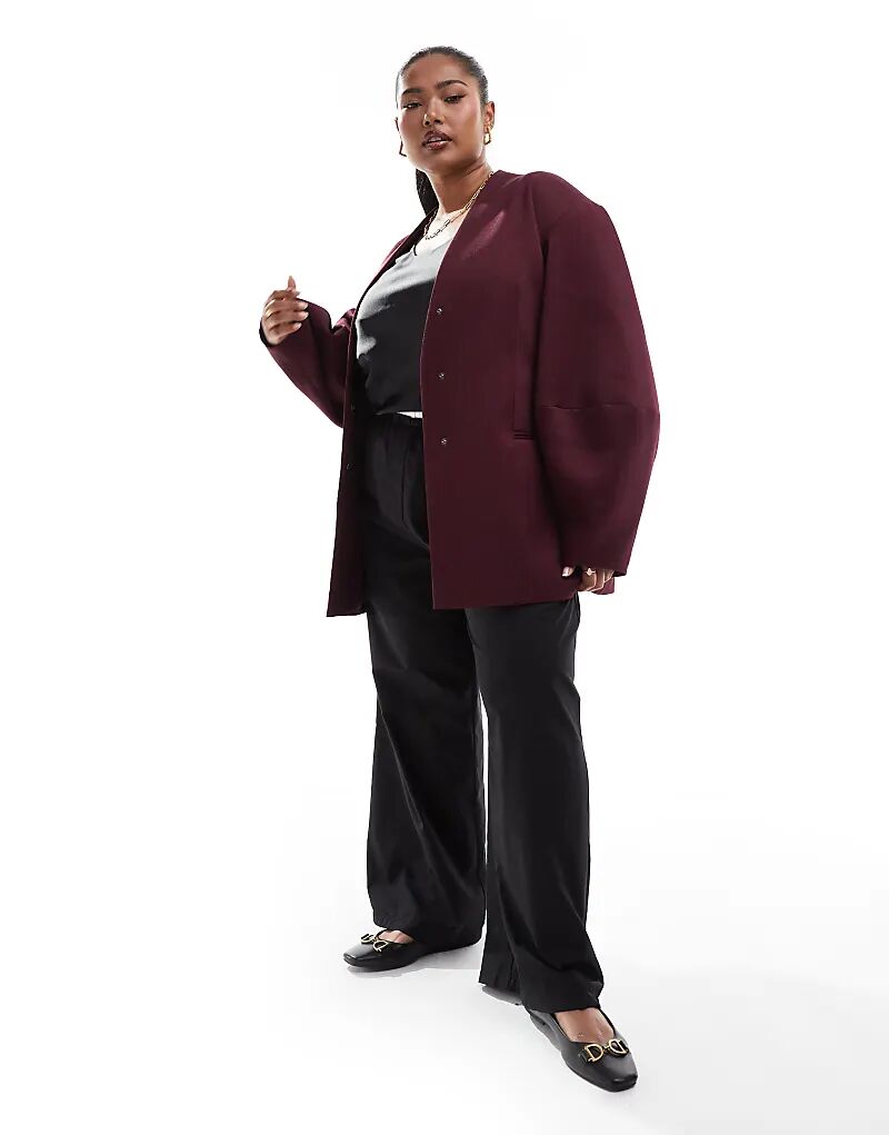 Пиджак без воротника с рукавами-коконами ASOS DESIGN Curve бордового цвета
Пиджак без воротника с рукавами-коконами ASOS DESIGN Curve бордового цвета