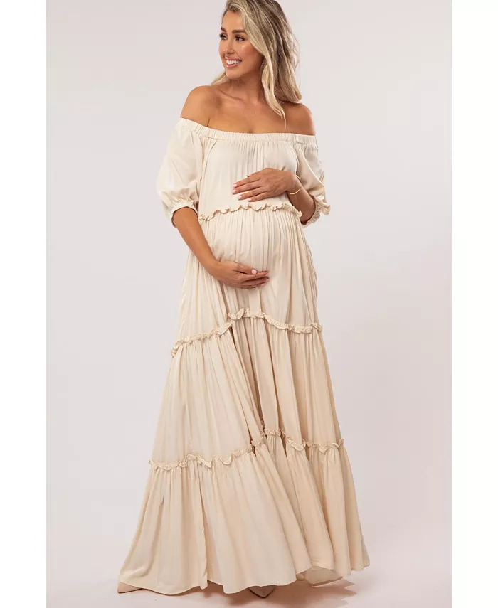 Кремовое платье макси для беременных с открытыми плечами и ярусами из рюш Pinkblush, белый
Кремовое платье макси для беременных с открытыми плечами и ярусами из рюш Pinkblush, белый