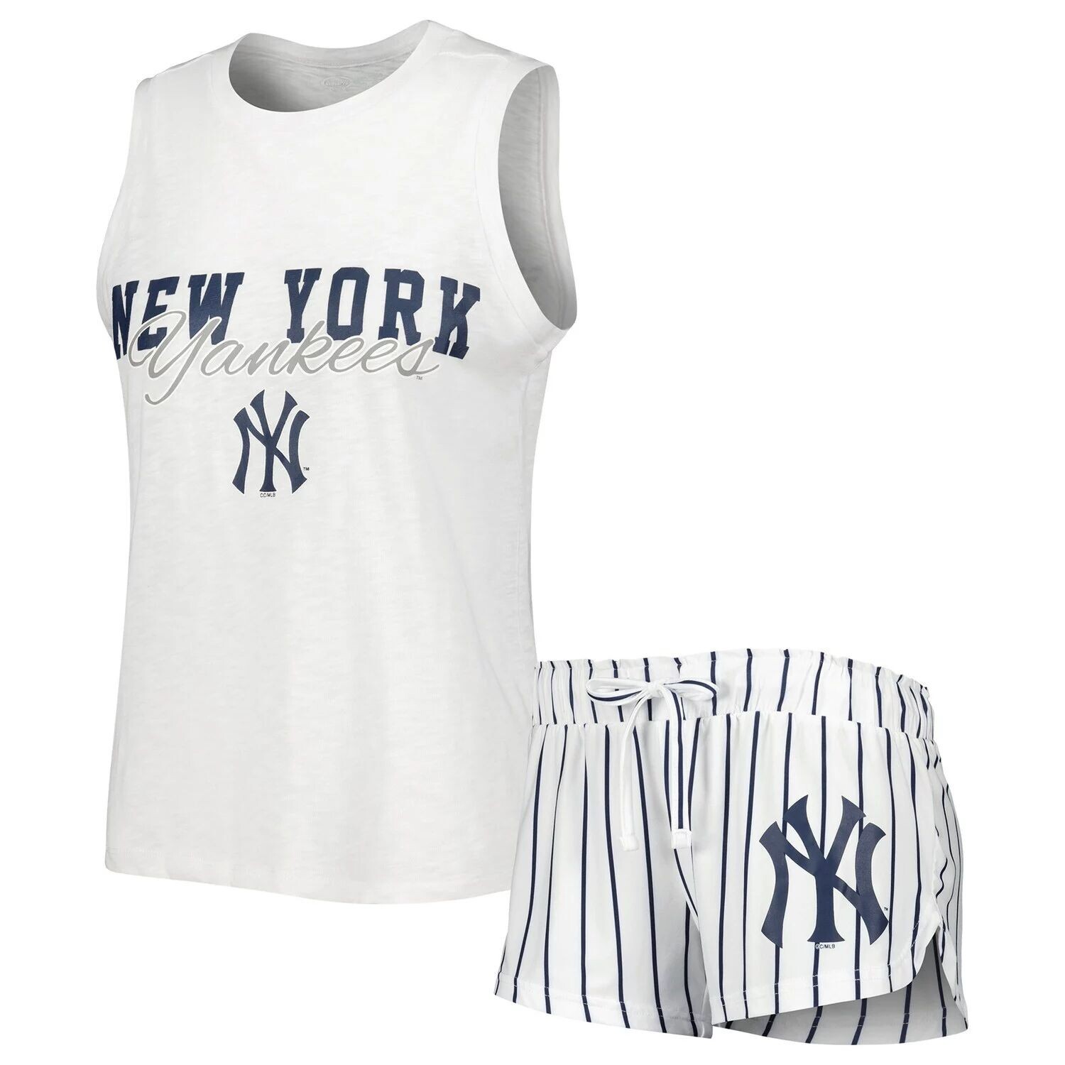 Женский спортивный белый комплект из майки и шорт в тонкую полоску New York Yankees Reel для женщин
Женский спортивный белый комплект из майки и шорт в тонкую полоску New York Yankees Reel для женщин