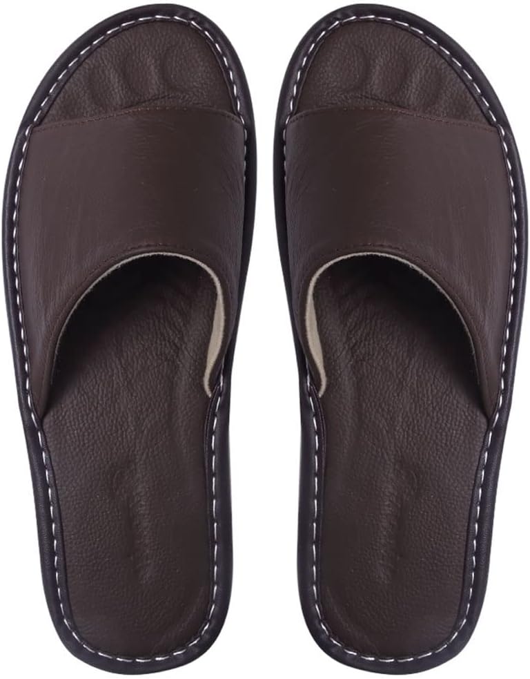 Унисекс кожаные домашние тапочки JadeRich с открытым носком, удобные плоские шлепанцы с противоскользящей подошвой для женщин и мужчин, Coffee
Унисекс кожаные домашние тапочки JadeRich с открытым носком, удобные плоские шлепанцы с противоскользящей подошвой для женщин и мужчин, Coffee