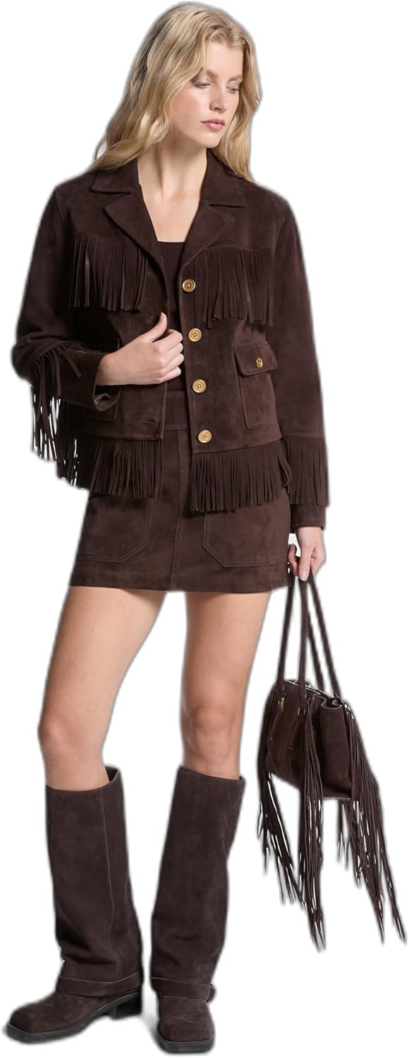 Michael Kors женская куртка из бахромчатой замши, Chocolate
Michael Kors женская куртка из бахромчатой замши, Chocolate