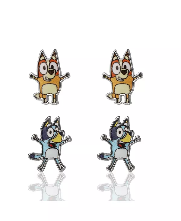 Комплект из 4 сережек-гвоздиков — подарок для детей с характерными украшениями Bluey, multi