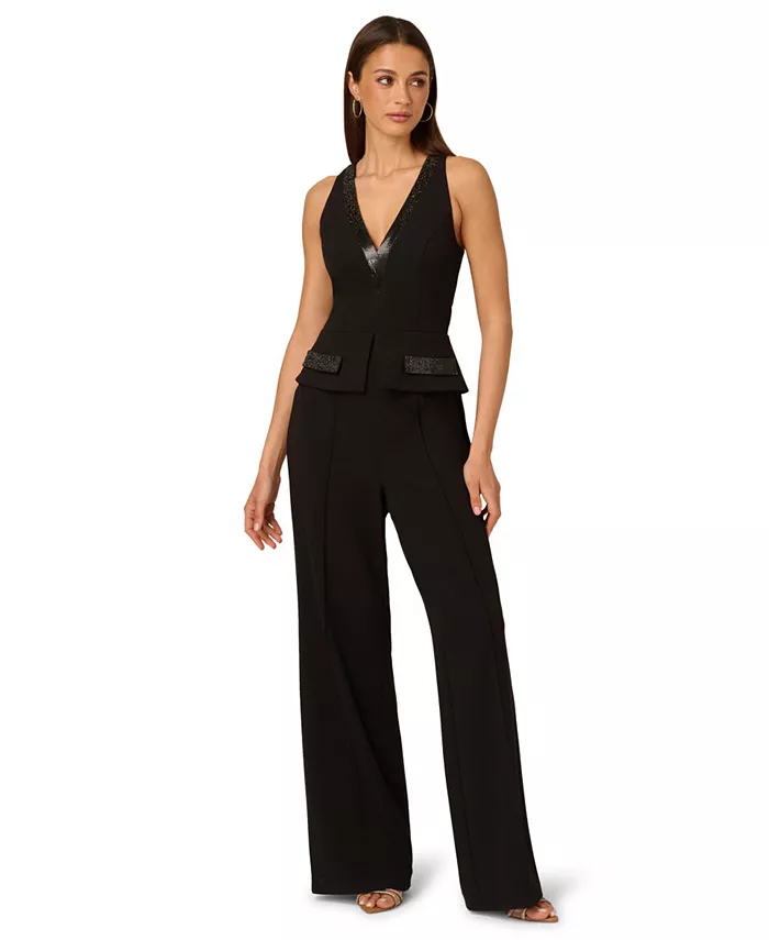 Женский декорированный комбинезон с широкими штанинами и баской Adrianna, черный
Женский декорированный комбинезон с широкими штанинами и баской Adrianna, черный