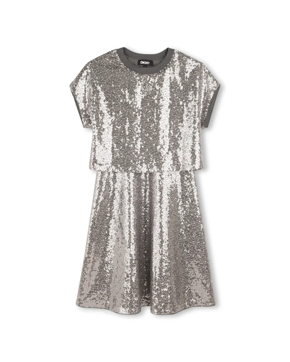 Детское платье с короткими рукавами DKNY, серебряный
Детское платье с короткими рукавами DKNY, серебряный