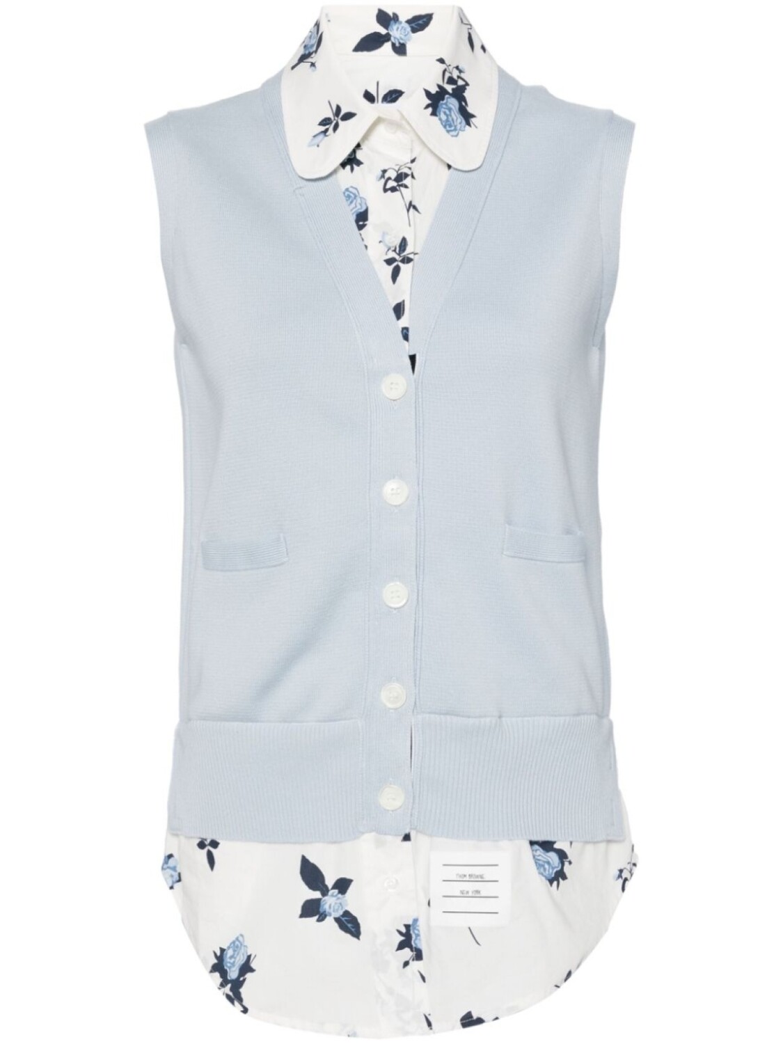 Thom Browne многослойная хлопковая рубашка с цветочным принтом, синий 
Thom Browne многослойная хлопковая рубашка с цветочным принтом, синий