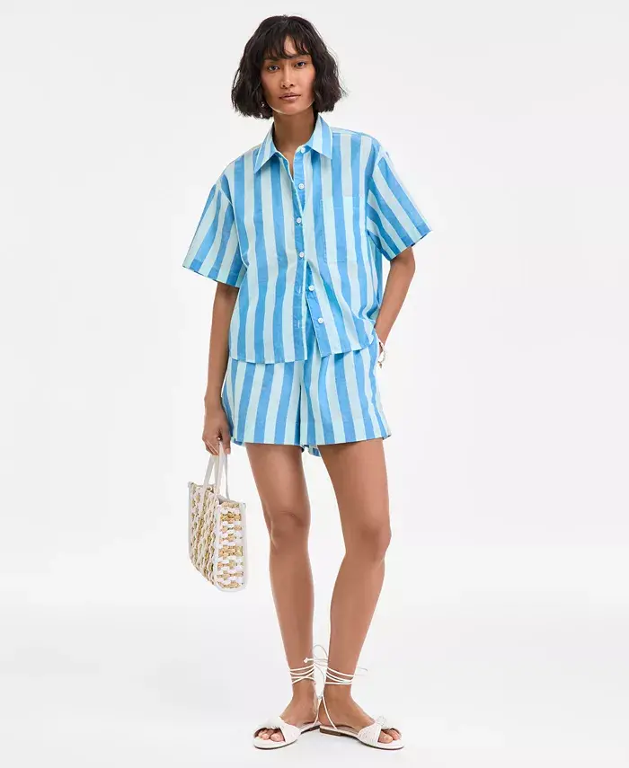 Женская хлопковая полосатая рубашка с короткими рукавами и шорты для застежки On 34th, желтый
Женская хлопковая полосатая рубашка с короткими рукавами и шорты для застежки On 34th, желтый