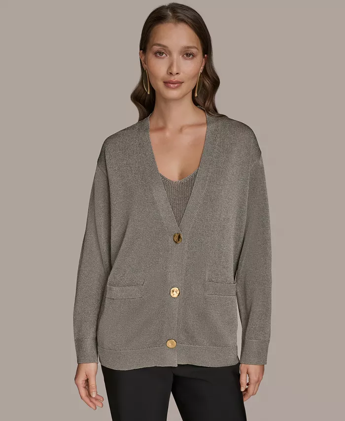 Женский кардиган с длинными рукавами и тремя пуговицами цвета металлик Donna Karan New York, серый
Женский кардиган с длинными рукавами и тремя пуговицами цвета металлик Donna Karan New York, серый