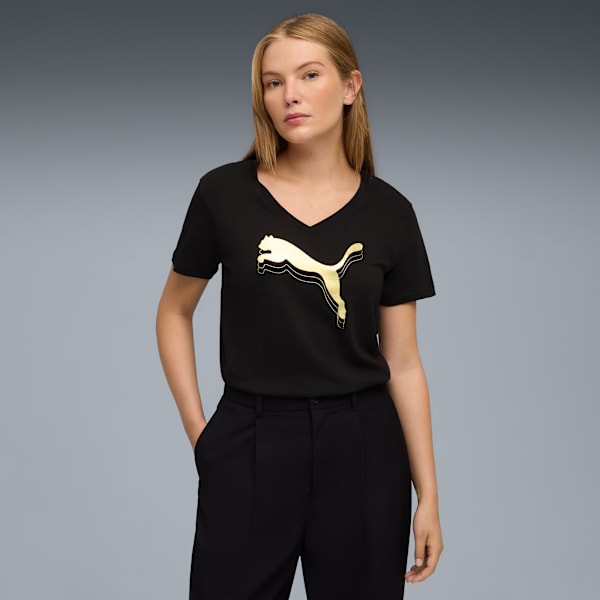 Женская футболка с V-образным вырезом Puma Essentials Metallic, черный
Женская футболка с V-образным вырезом Puma Essentials Metallic, черный