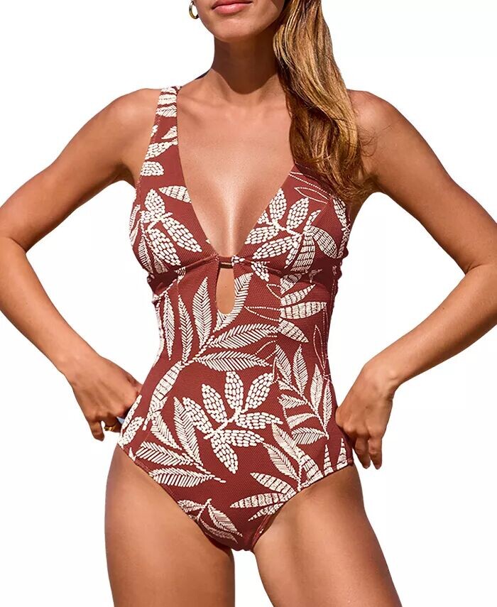 Женский цельный купальник кирпично-красного цвета с ботаническим принтом и замочной скважиной спереди, со сборкой сзади CUPSHE, коричневый
Женский цельный купальник кирпично-красного цвета с ботаническим принтом и замочной скважиной спереди, со сборкой сзади CUPSHE, коричневый