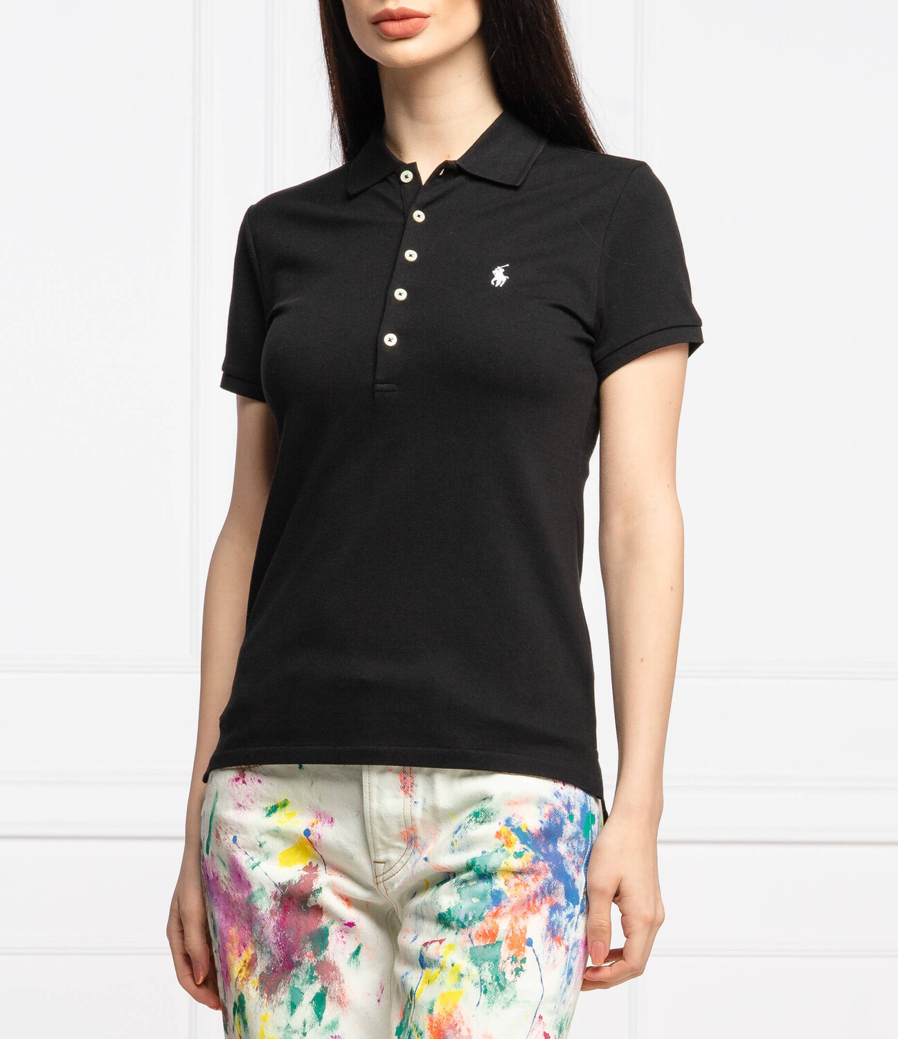 Поло POLO RALPH LAUREN julie slim fit pique, черный 
Поло POLO RALPH LAUREN julie slim fit pique, черный