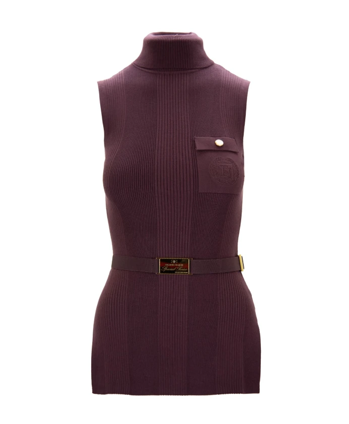 Ребристый свитер без рукавов с высоким воротником и поясом Elisabetta Franchi, красный
Ребристый свитер без рукавов с высоким воротником и поясом Elisabetta Franchi, красный