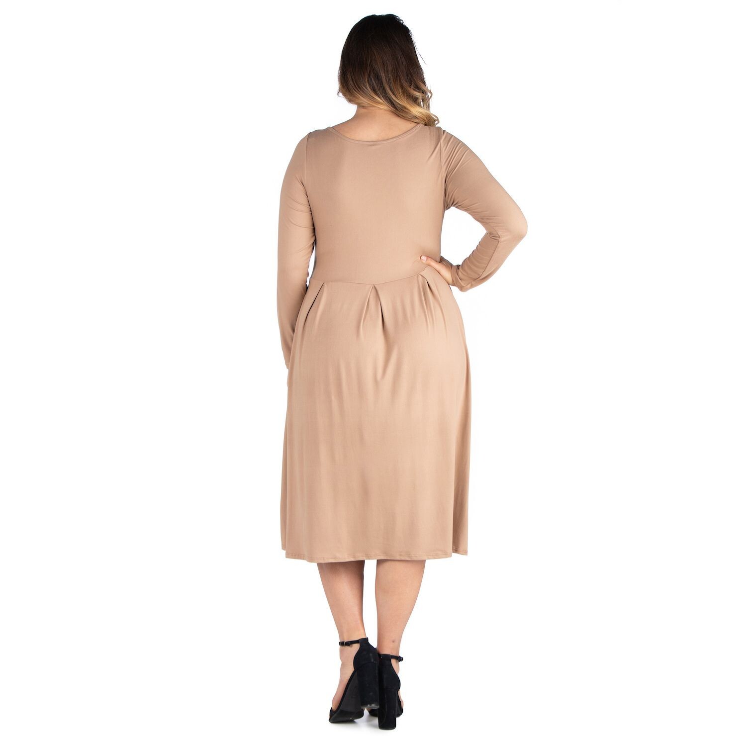 Плюс размер 24seven Comfort Apparel Расклешенное платье миди с длинными рукавами 24Seven Comfort Apparel, зеленый 
Плюс размер 24seven Comfort Apparel Расклешенное платье миди с длинными рукавами 24Seven Comfort Apparel, зеленый