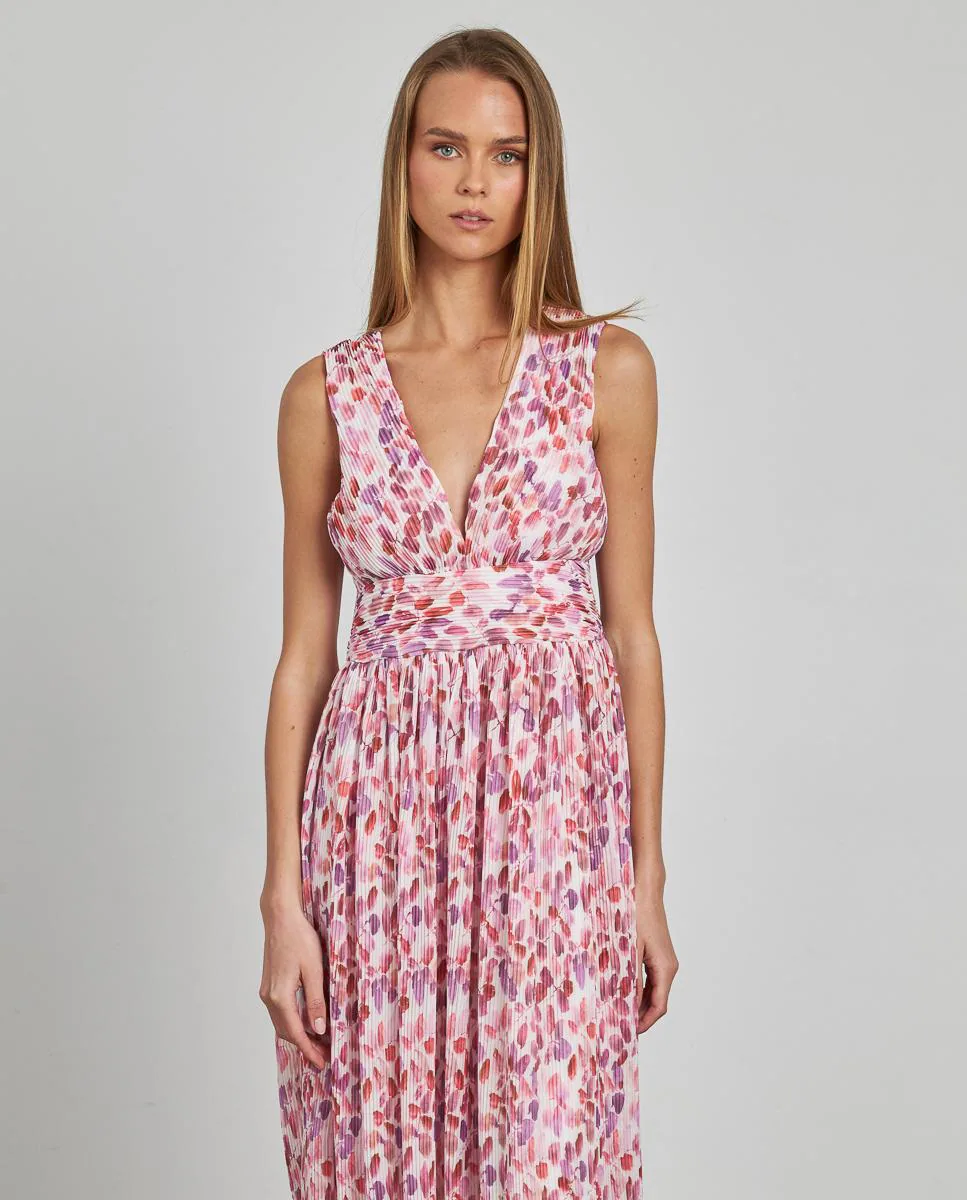 Длинное платье с принтом, широкими бретелями и V-образным вырезом Alma en Pena, розовый 
Длинное платье с принтом, широкими бретелями и V-образным вырезом Alma en Pena, розовый