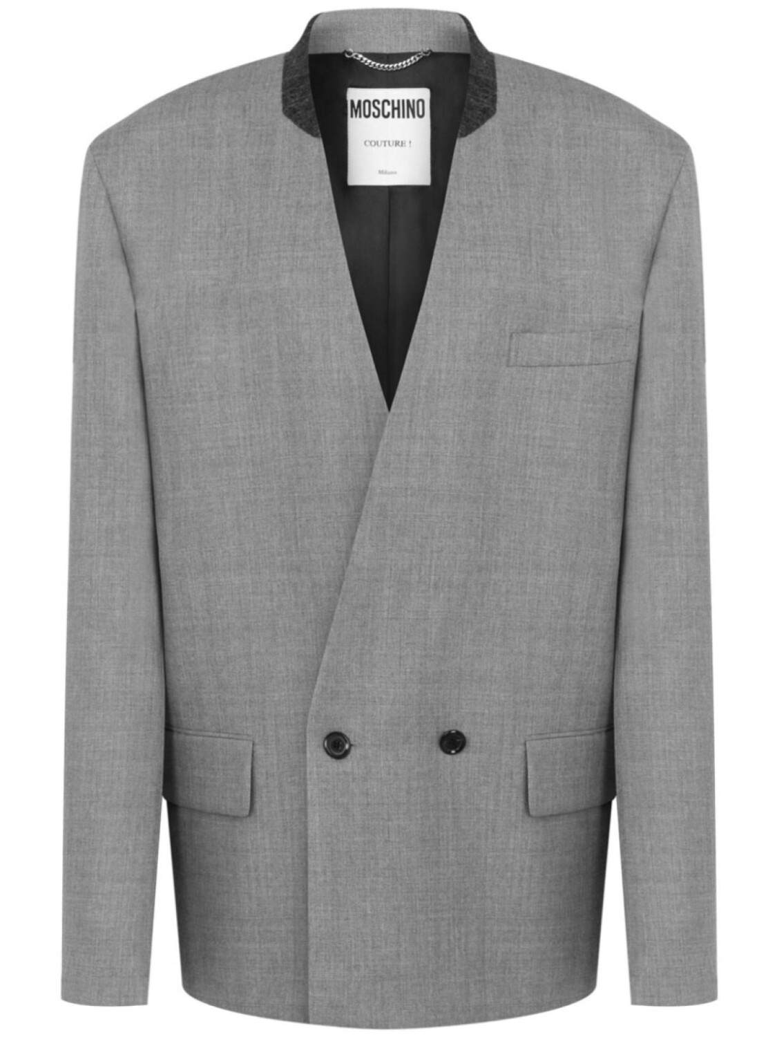 Moschino двубортный пиджак без воротника, серый
Moschino двубортный пиджак без воротника, серый