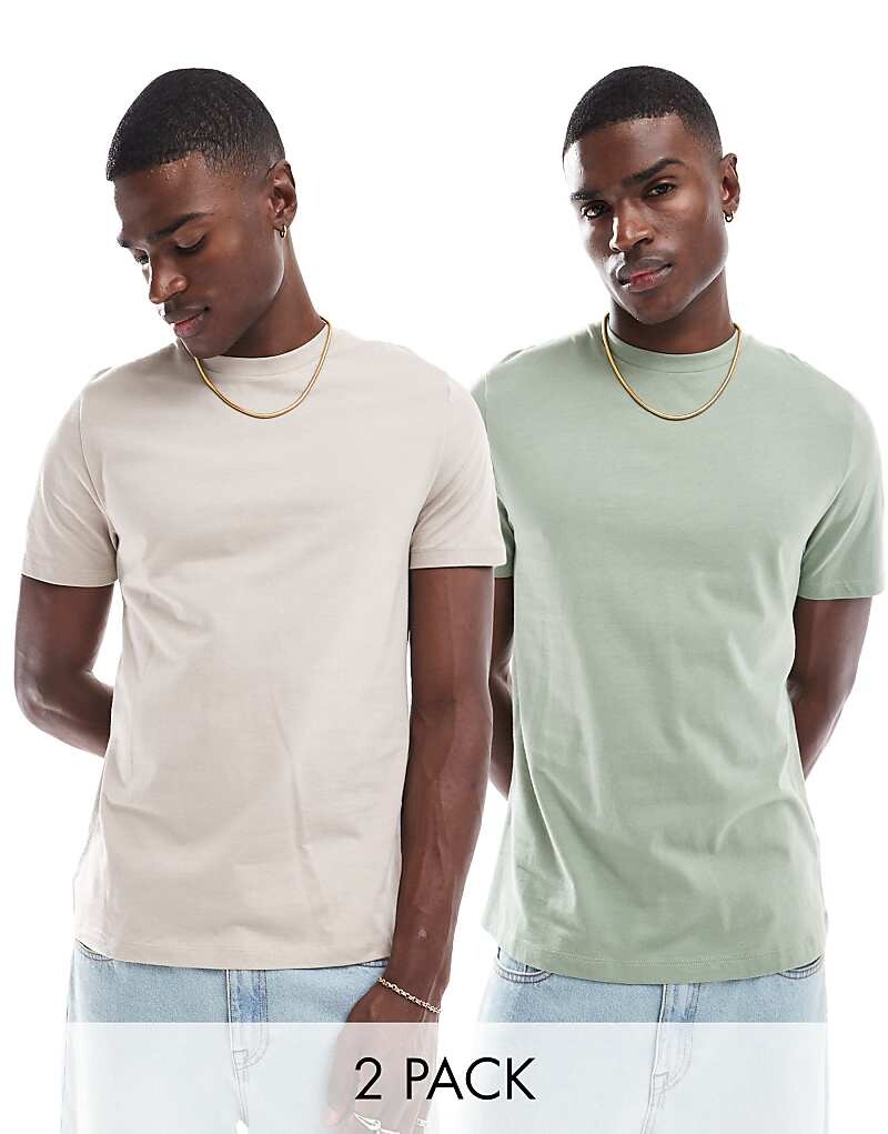 ASOS DESIGN — комплект из 2 футболок с круглым вырезом серо-бежевого и светло-зеленого цветов
ASOS DESIGN — комплект из 2 футболок с круглым вырезом серо-бежевого и светло-зеленого цветов