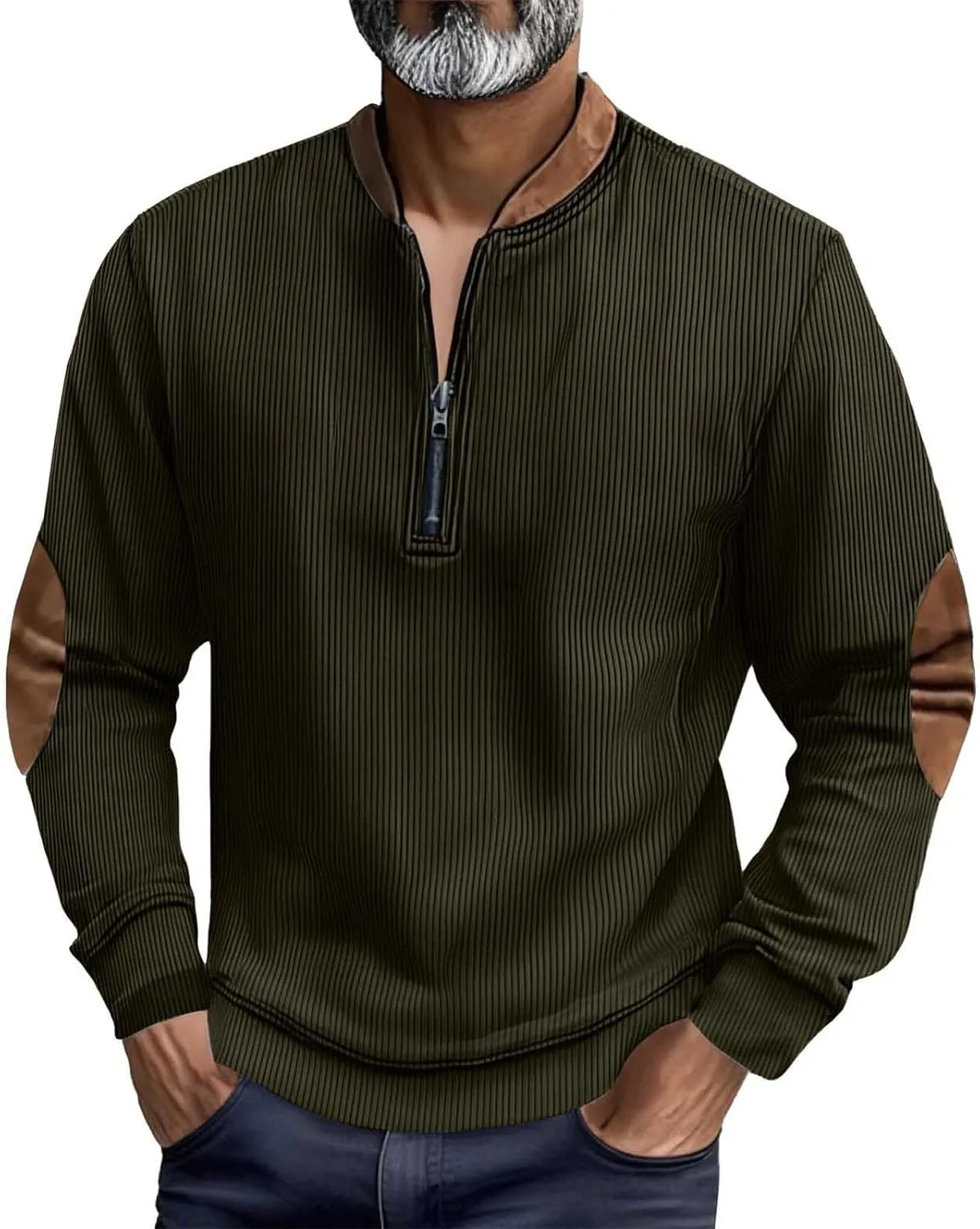 Мужской свитер из вельвета с заплатками на локтях
Мужской свитер из вельвета с заплатками на локтях