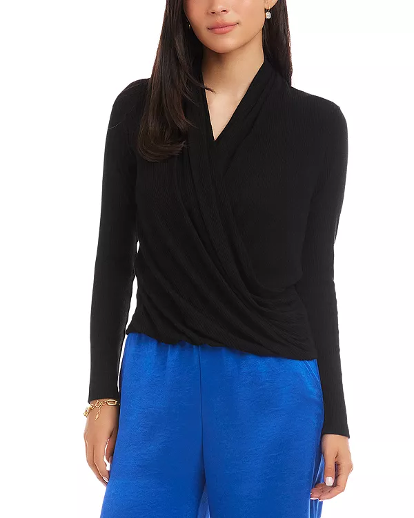 Топ с длинными рукавами в рубчик, драпировкой спереди и перекрестным кроем. Karen Kane, черный
Топ с длинными рукавами в рубчик, драпировкой спереди и перекрестным кроем. Karen Kane, черный