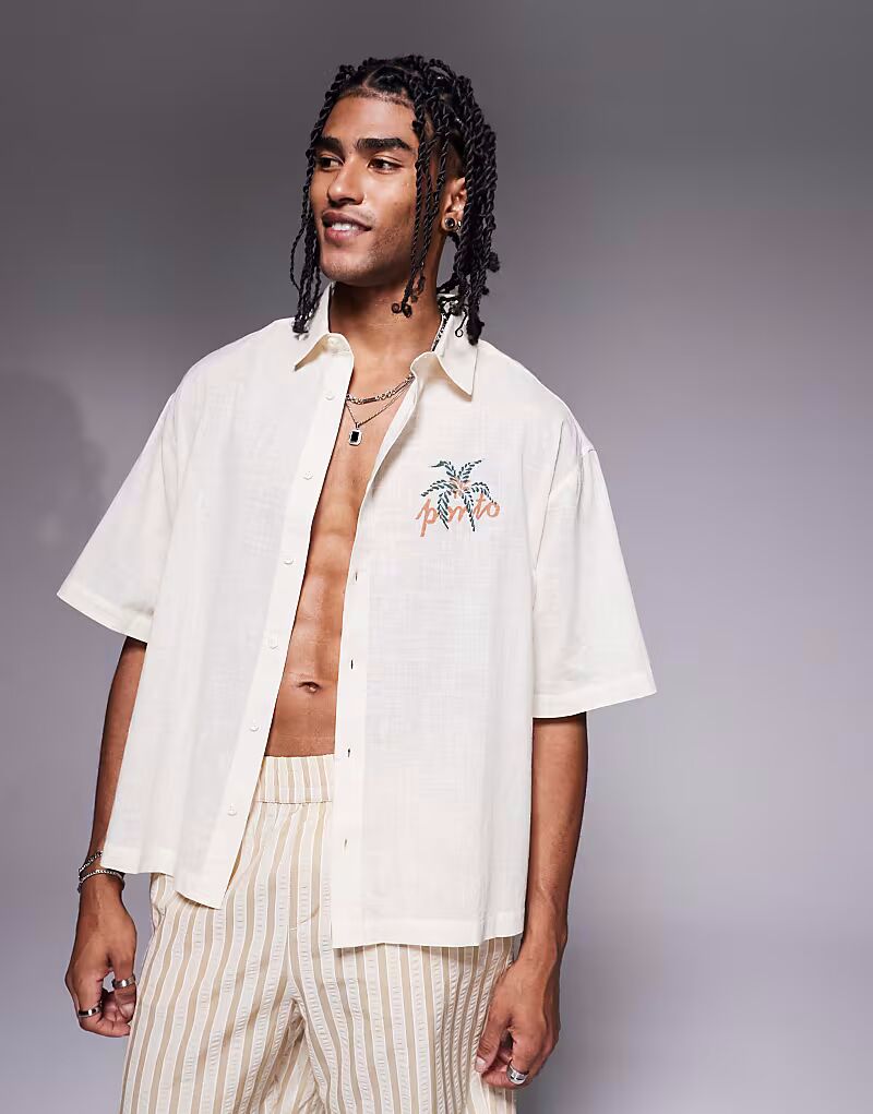 Рубашка свободного кроя Revere с принтом на груди Asos Design, серо-бежевый
Рубашка свободного кроя Revere с принтом на груди Asos Design, серо-бежевый