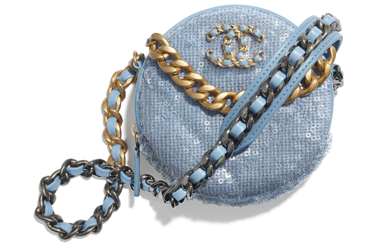 Сумка 19 с пайетками и круглой формой из кожи теленка, женская сумка через плечо небесно-голубого цвета CHANEL
Сумка 19 с пайетками и круглой формой из кожи теленка, женская сумка через плечо небесно-голубого цвета CHANEL