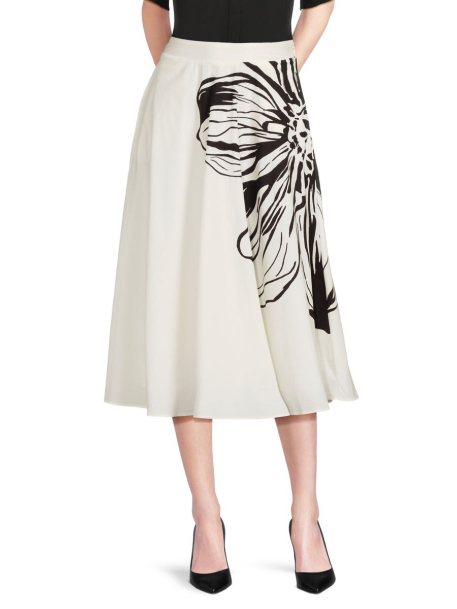 Юбка-миди с цветочным принтом T Tahari, цвет Ivory Black 
Юбка-миди с цветочным принтом T Tahari, цвет Ivory Black