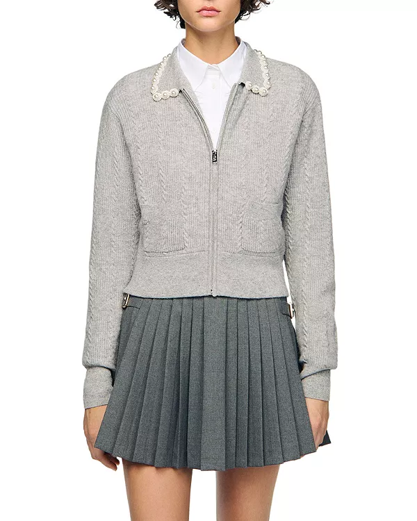 Кардиган Ameo с воротником, украшенным бисером Sandro, серый
Кардиган Ameo с воротником, украшенным бисером Sandro, серый