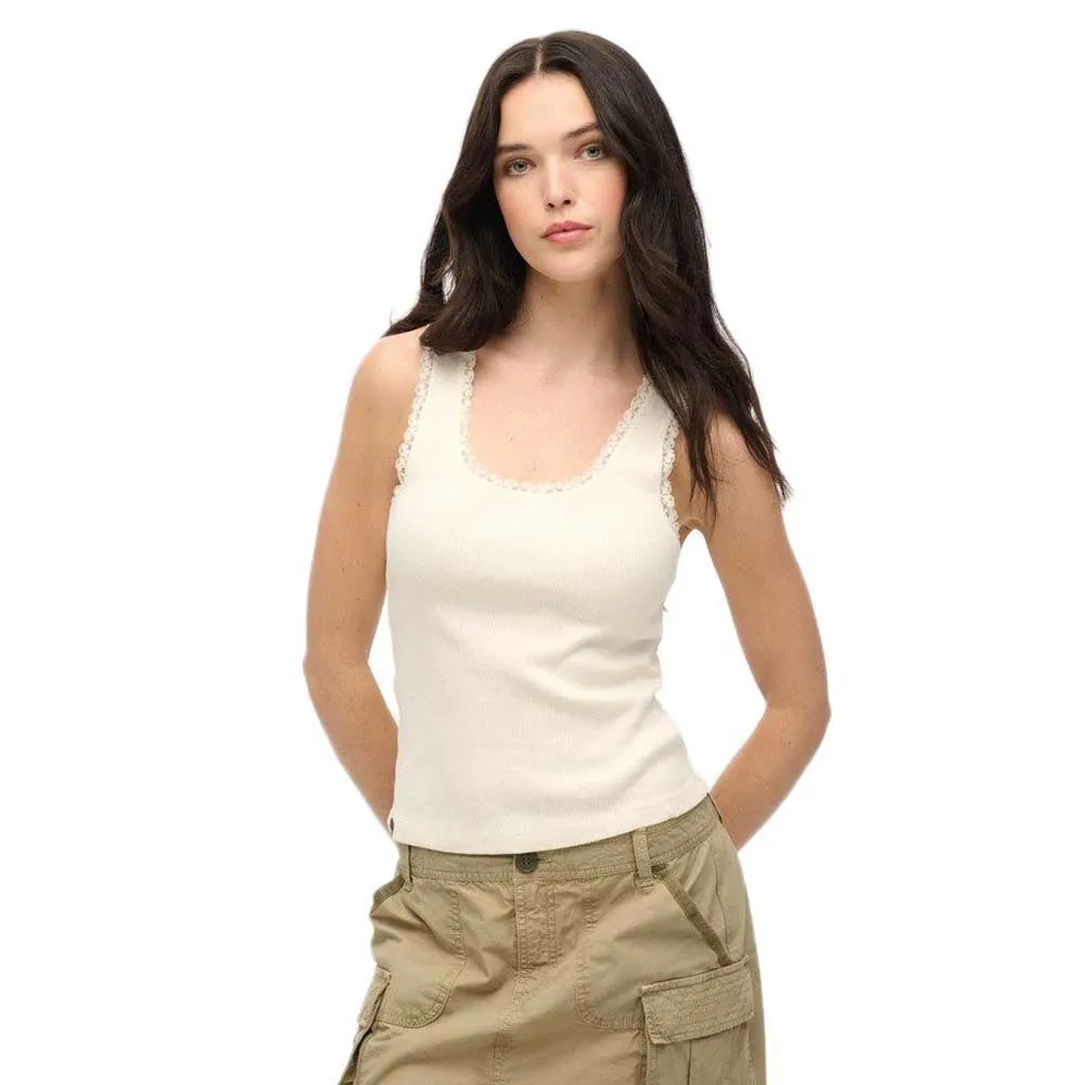 Футболка без рукавов Superdry Vintage Lace Trim, белый 
Футболка без рукавов Superdry Vintage Lace Trim, белый