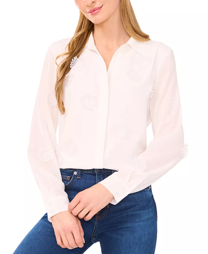 Женская блузка с длинным рукавом и цветочным апплике CeCe, белый
Женская блузка с длинным рукавом и цветочным апплике CeCe, белый