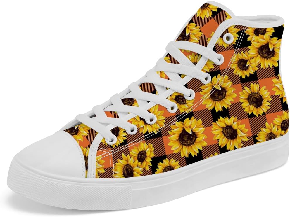 Женские и мужские высокие кеды из холщовой ткани с рисунком подсолнухов, цветочной клеткой и тартаном, на шнуровке, повседневные обувь Chebing, оранжевый
Женские и мужские высокие кеды из холщовой ткани с рисунком подсолнухов, цветочной клеткой и тартаном, на шнуровке, повседневные обувь Chebing, оранжевый