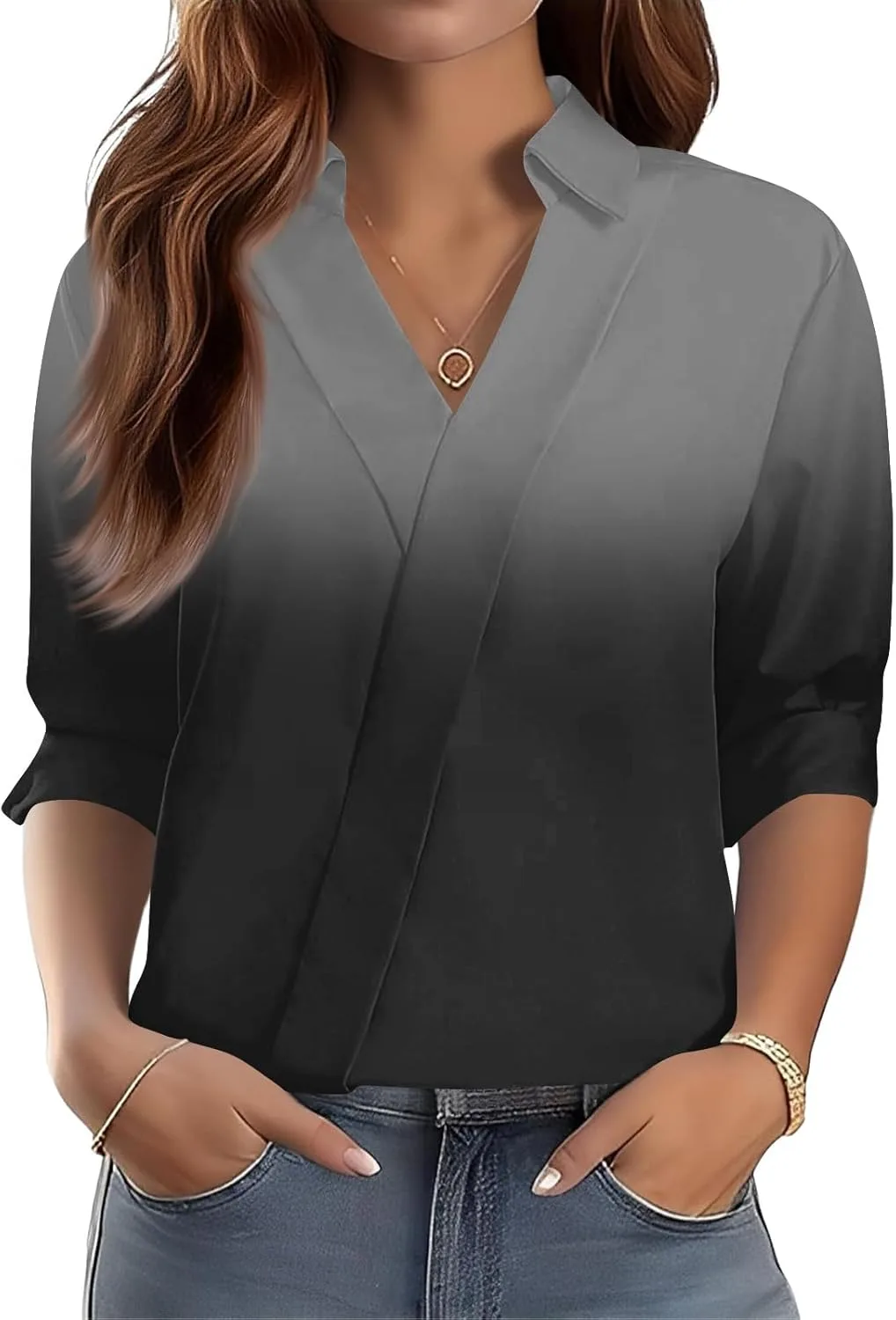 Женский топ с лацканом и V-образным вырезом, 3/4 рукава FlekmanArt
Женский топ с лацканом и V-образным вырезом, 3/4 рукава FlekmanArt