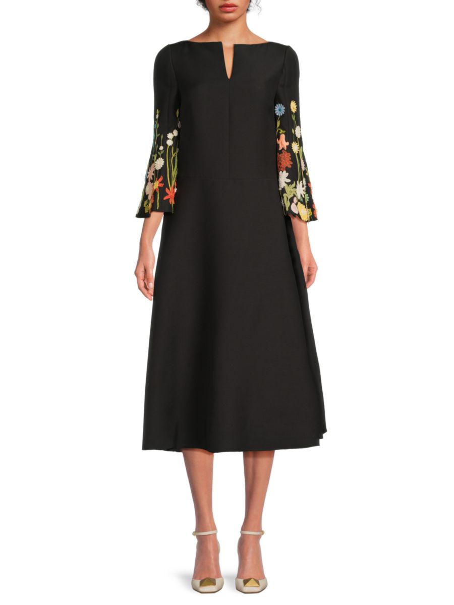 Платье миди из натуральной шерсти и шелка с вышивкой Valentino, черный мульти
Платье миди из натуральной шерсти и шелка с вышивкой Valentino, черный мульти