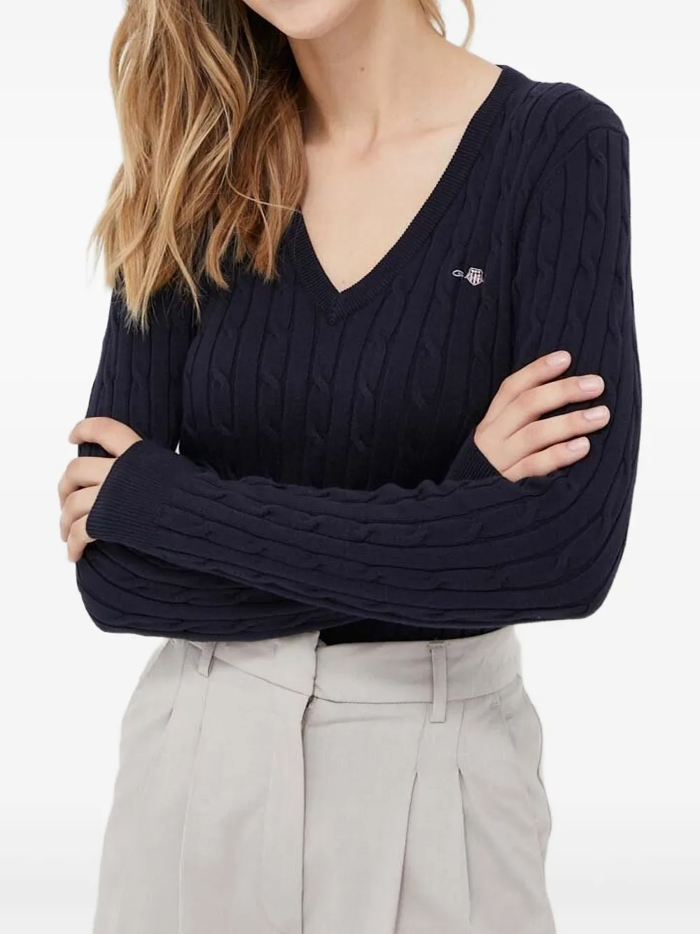 Свитер фактурной вязки с V-образным вырезом Gant, синий
Свитер фактурной вязки с V-образным вырезом Gant, синий