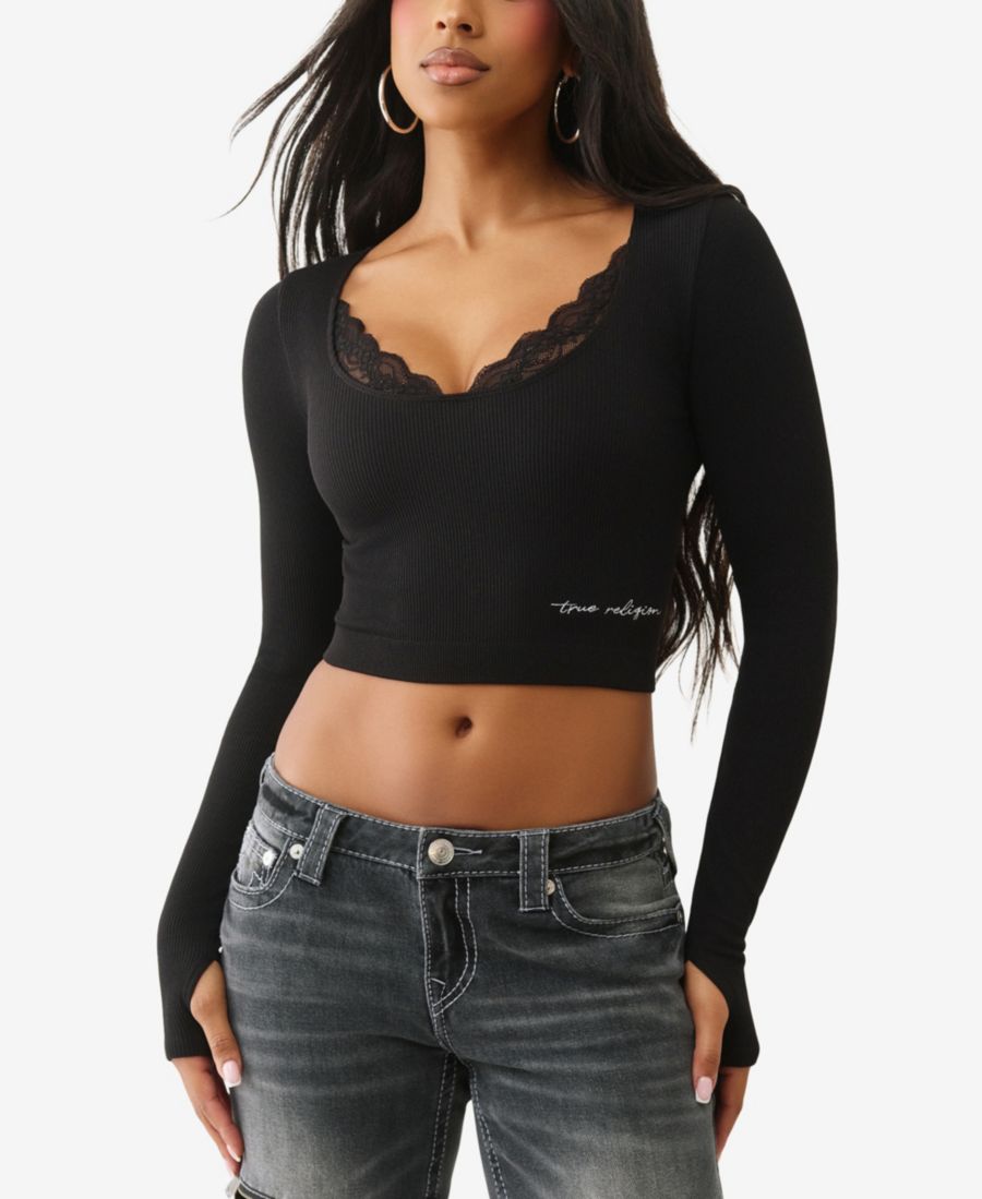 Женская бесшовная кружевная блузка с длинными рукавами True Religion, Jet Black
Женская бесшовная кружевная блузка с длинными рукавами True Religion, Jet Black