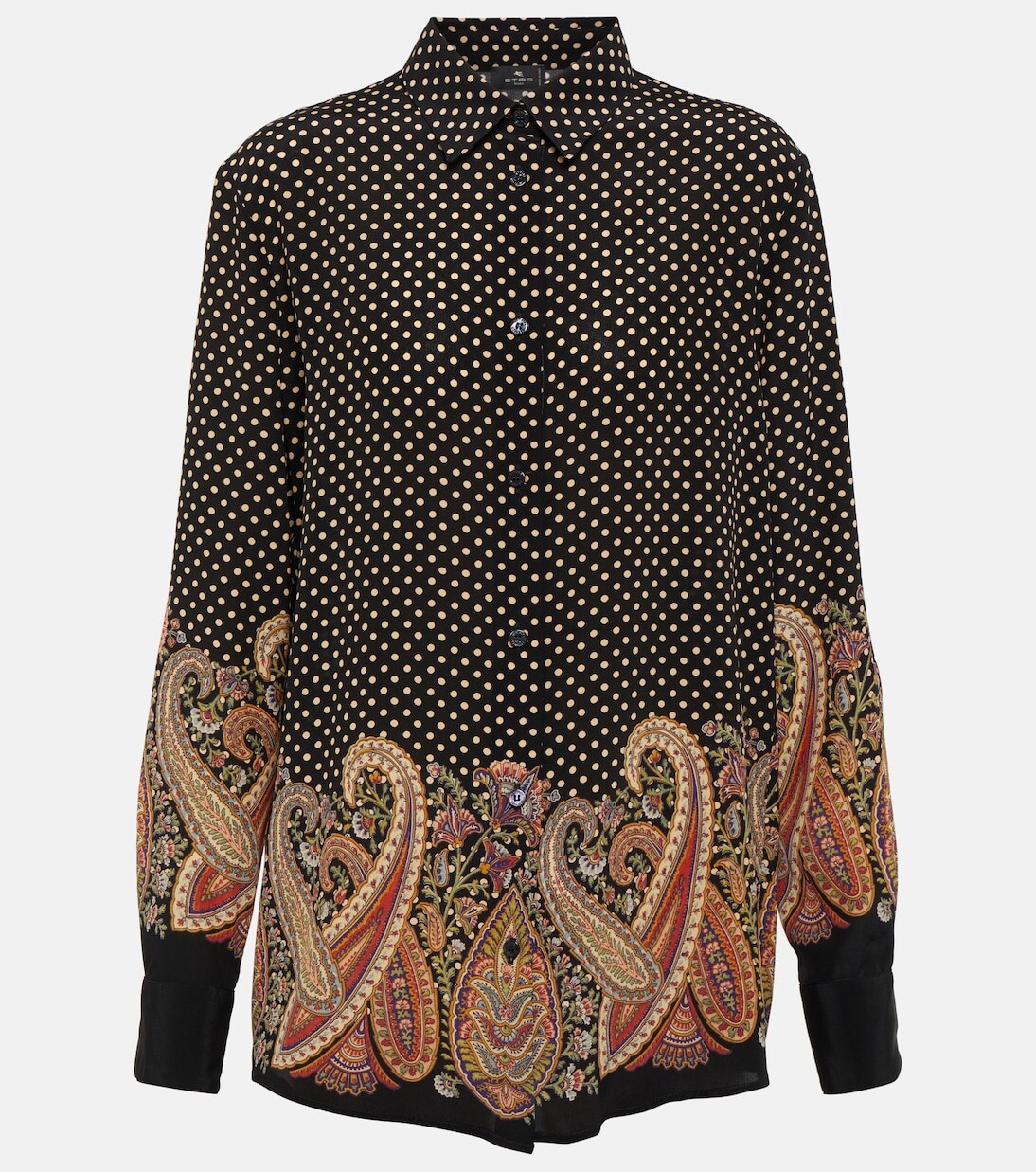 Рубашка в горошек с узором пейсли Etro, черный 
Рубашка в горошек с узором пейсли Etro, черный