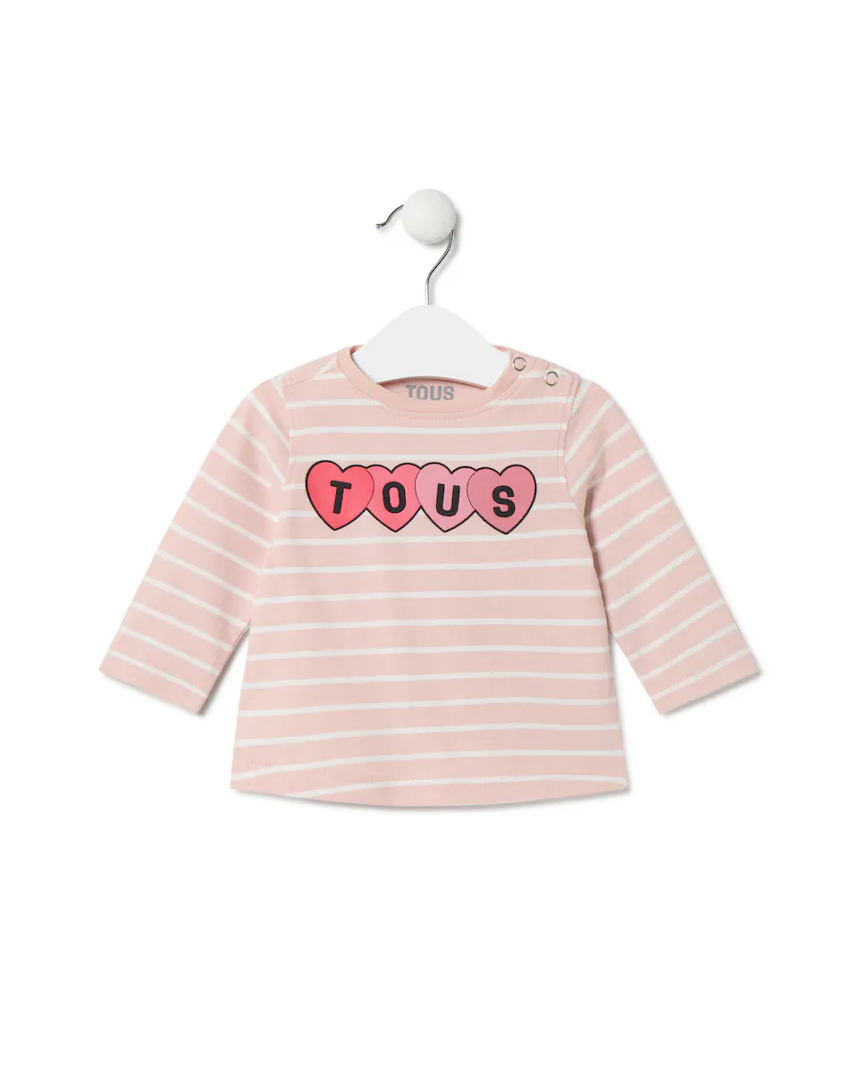 Полосатая хлопковая футболка для девочки с сердечками Tous, розовый
Полосатая хлопковая футболка для девочки с сердечками Tous, розовый