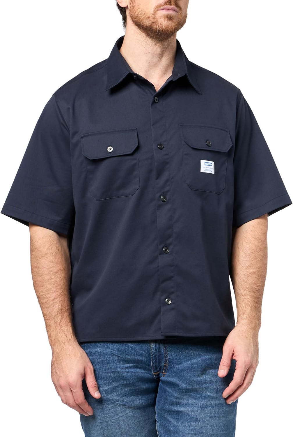 Мужская хлопковая рубашка с коротким рукавом и карманом на груди HUGO, Navy Shadow
Мужская хлопковая рубашка с коротким рукавом и карманом на груди HUGO, Navy Shadow