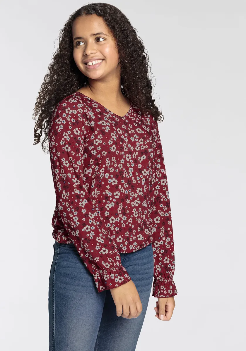 Рубашка DELMAO с длинными рукавами "для девочек", мягкая вискоза с цветочным принтом, красный