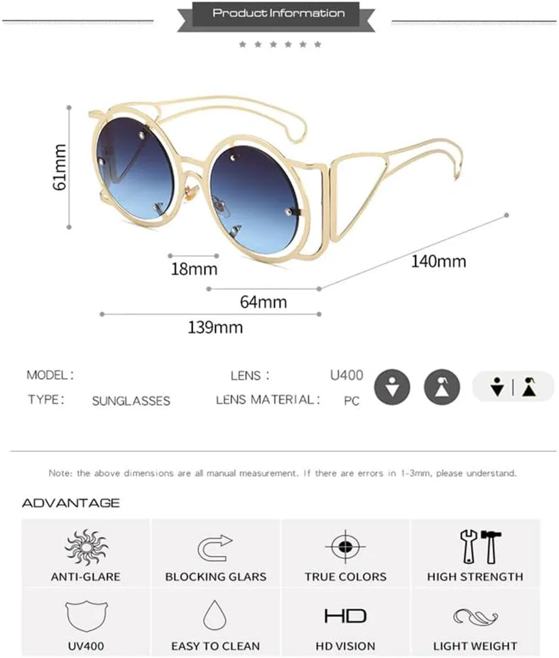 Круглые солнцезащитные очки в стиле стимпанк для женщин, панк, металлическая оправа, солнцезащитные очки, защита от ультрафиолета UV400 HDUBFY, Gold-pink
Круглые солнцезащитные очки в стиле стимпанк для женщин, панк, металлическая оправа, солнцезащитные очки, защита от ультрафиолета UV400 HDUBFY, Gold-pink