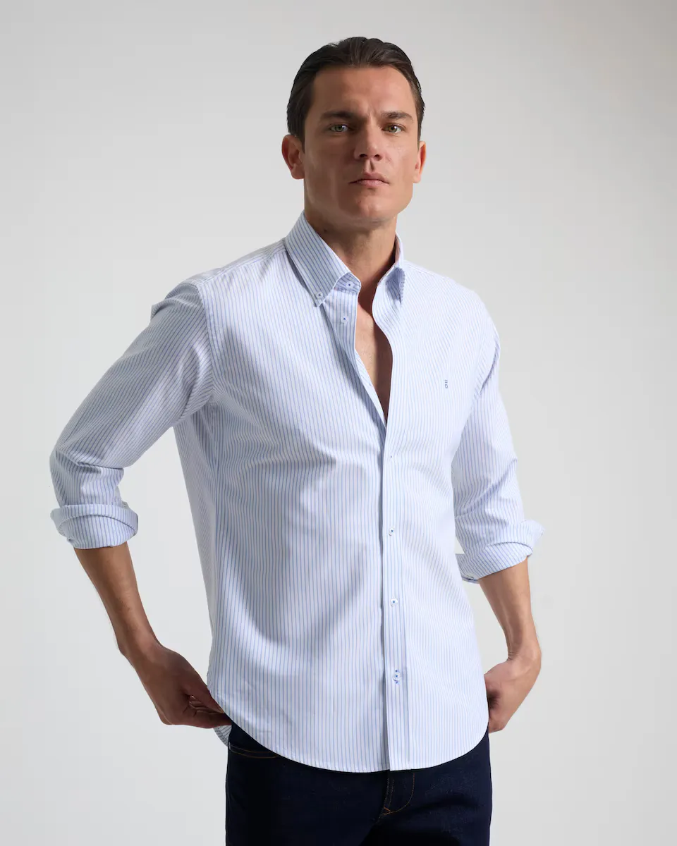 Мужская рубашка-оксфорд с синими полосками, пошитая на заказ PuroEgo, синий
Мужская рубашка-оксфорд с синими полосками, пошитая на заказ PuroEgo, синий